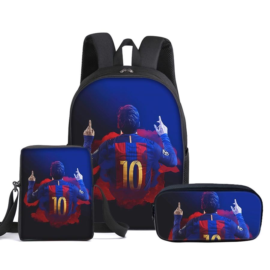 CR7 Football pattern printed 16-inch backpack three-piece set (single-layer backpack + small shoulder bag + single-layer pencil bag)