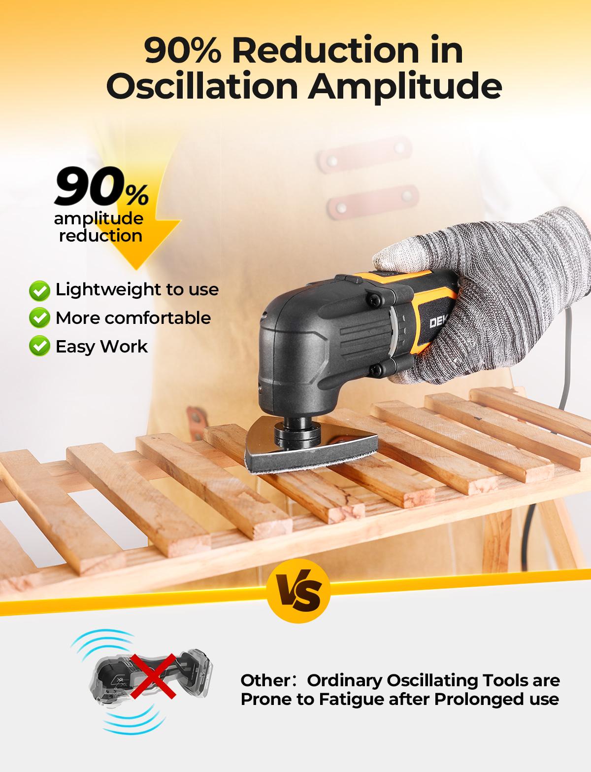 DEKO 300W/2.5A Corded Oscillating Tool With 10 Sandpapers Grinding Pads Wrench 1-1/4 Inch End Cutting Blade 6 Adjustable Speeds Up To 22,000 RPM 120V Multi-Function Saw For DIY Home Renovation Cutting Sanding Polishing Scraping