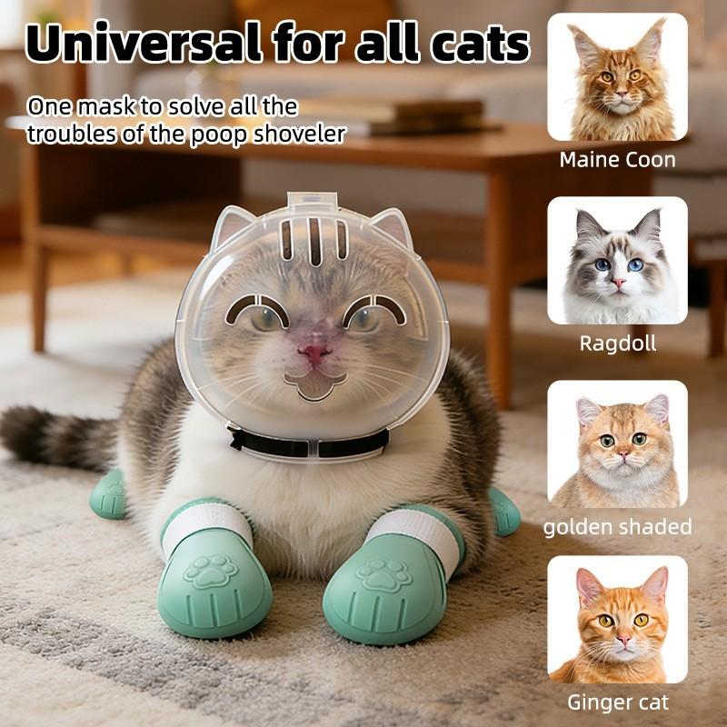 Transparent Cat Bite Guard with Breathable Hood, Adjustable Helmet for Aggressive Cats, Prevents Biting and Licking, Universal Size