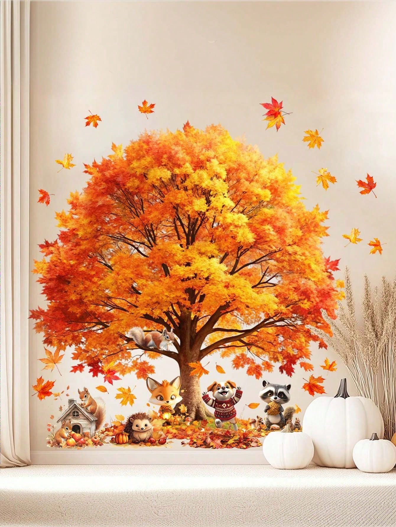 Creative Maple Leaf Stickers for Living Room Bedroom Bathroom Background Wall Decor, Easy-To-Apply Removable Decals