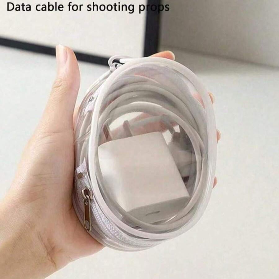 Transparent Multi-Purpose Data Cable Storage Bag, Portable Hook Design for Headphones, Ideal for Travel, 1 Piece