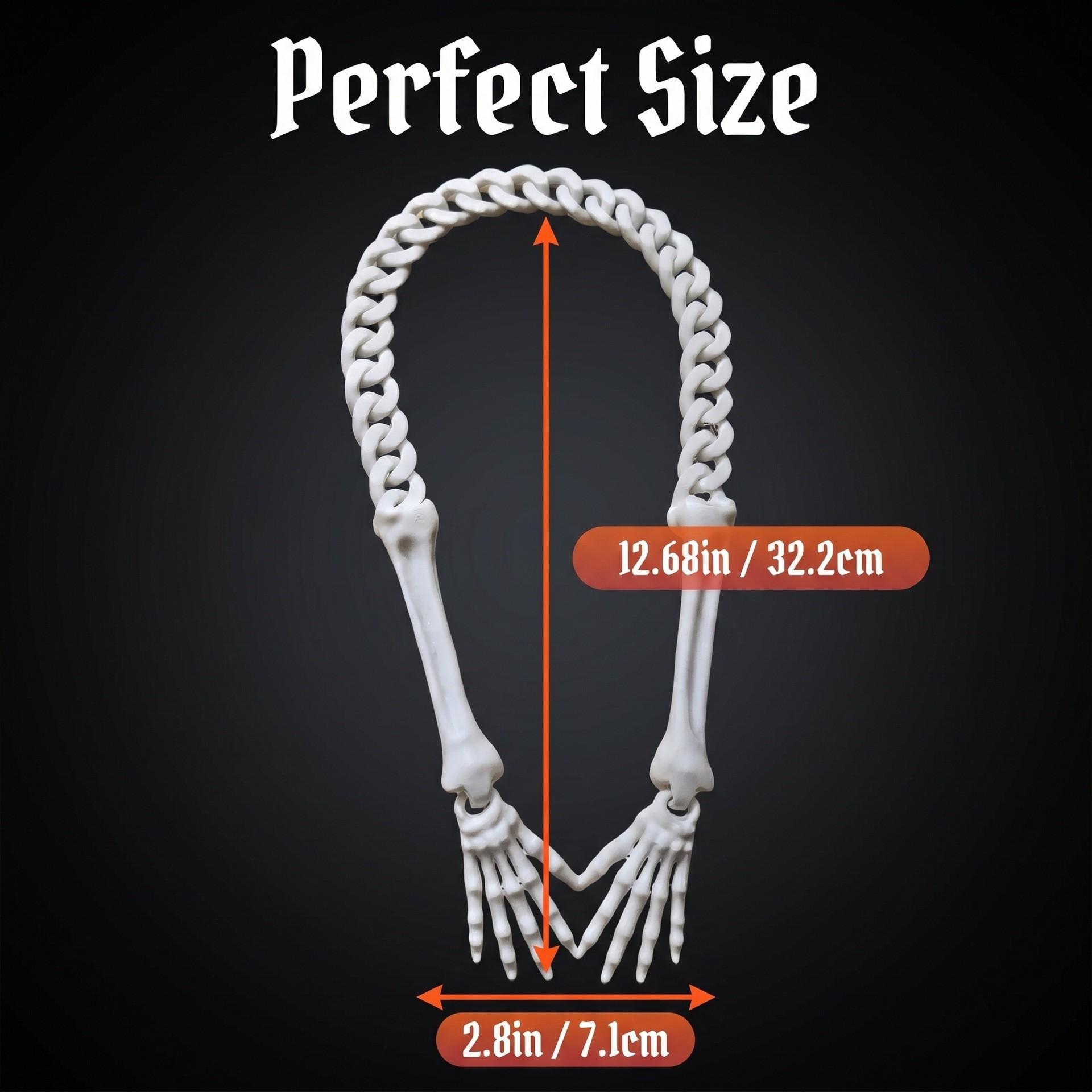 Halloween Skeleton Hand Arm Chain Necklace, Simulation Bone Skull Pendant, Gothic Fashion Jewelry Party Decorations