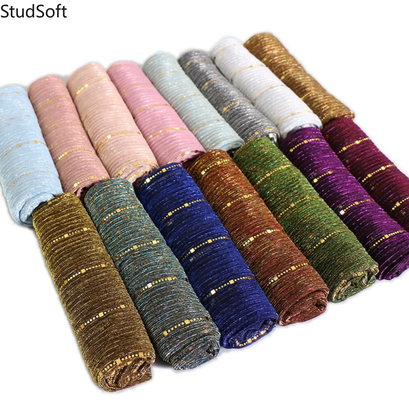 Glitter Pleated Hijab Scarf Women Shiny Lurex Gold Wire Shawl Metallic Shimmer Crinkle Long Head Wrap Soft Scarves for Wedding Party Ramadan