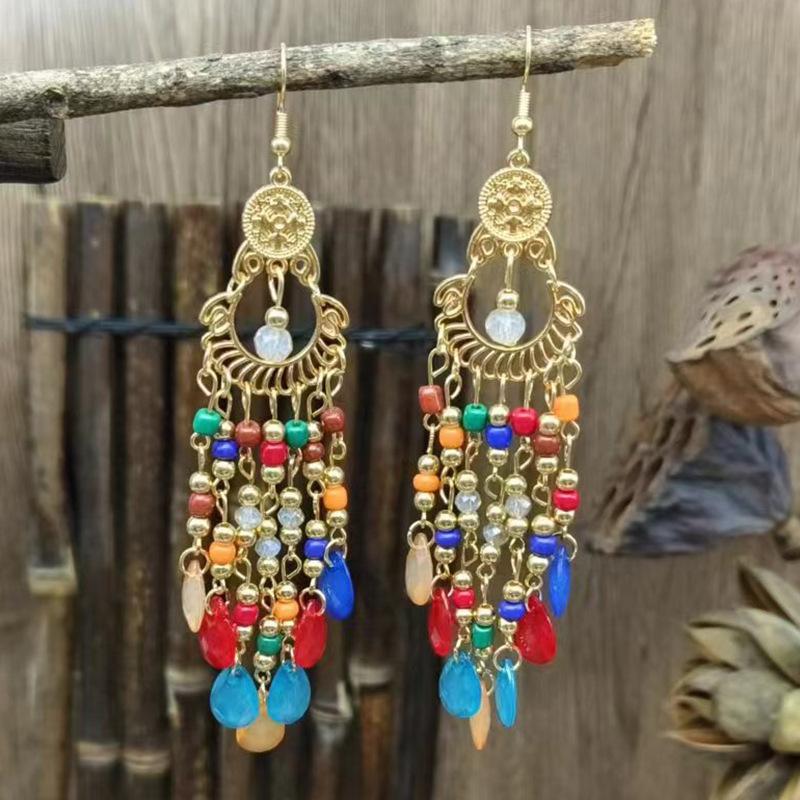 Ethnic Fringe Dangle Earrings Colorful Beaded Chandelier Style for Women’s Boho & Festival Fashion Turquoise & Gold Tone Drop Earrings for Beach Vacations & Festivals Long Fringe Drop Earrings for Bohemian Style, Parties & Vacation Wear campingessentials Ethnic Fringe Dangle Earrings Colorful Beaded Chandelier Style for Women’s Boho & Festival Fashion Turquoise & Gold Tone Drop Earrings for Beach Vacations & Festivals Long Fringe Drop Earrings for Bohemian Style, Parties & Vacation Wear campingessentials