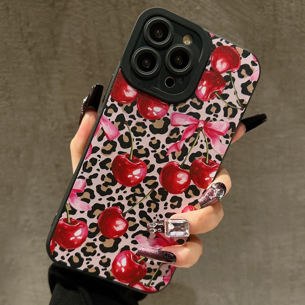 Butterfly Leopard Cherry Pattern Shockproof Durable Phone Case, Cover, Soft Tpu Material, Compatible with iPhone 11/12/13/14/15 Pro Max/16 Pro/17/x/XR/7/8 Plus