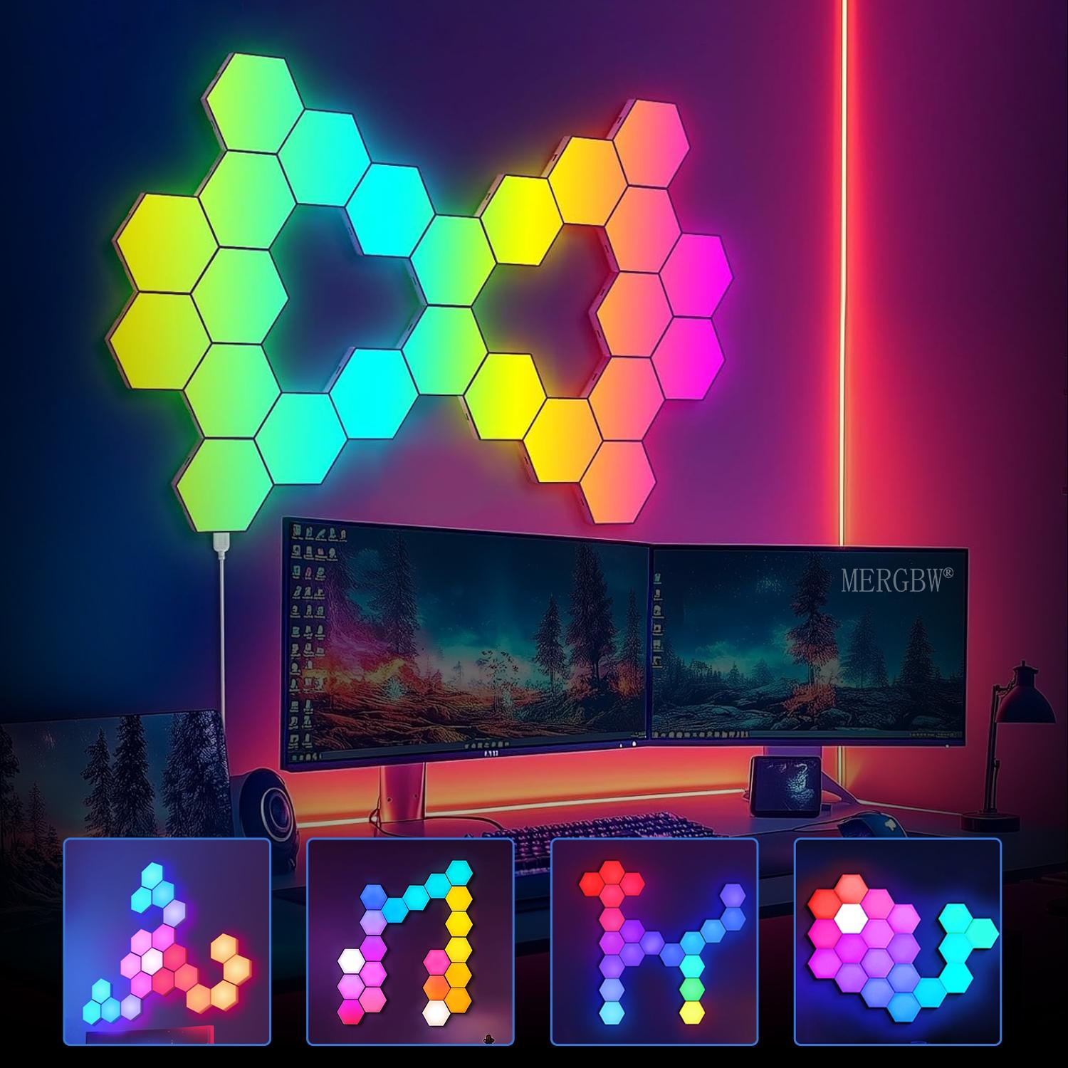 Hexagonal LED Wall Lamp RGB Color Changing APP Control, Modern Indoor Lighting for Bedroom Living Room Decoration Night Light