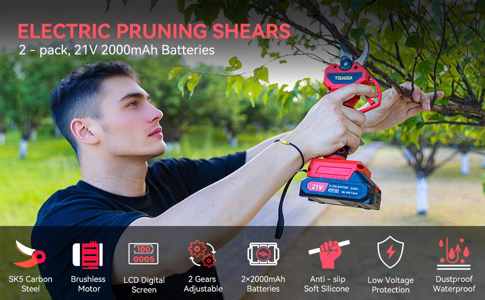 21V Cordless Electric Pruning Shears – 28mm Max Cut, 2 Batteries, 6-8H Runtime, Tree & Shrub Trimmer