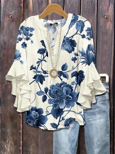 Elegant Women's Plus Size Butterfly Sleeve Top, Slim-Fit Long Blouse with Chest Buttons, All-Season Fashionable Design