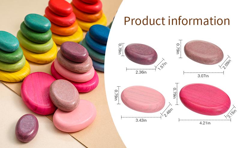 OESSUF 16pcs Extra-Large Wooden Sorting Stacking Rocks - Safe Montessori Toys for 1-3 Year Old, Waldorf Wooden Blocks for Toddlers 1-3, Smooth Stacking Stones for Toddlers, for Kids New Year Gifts