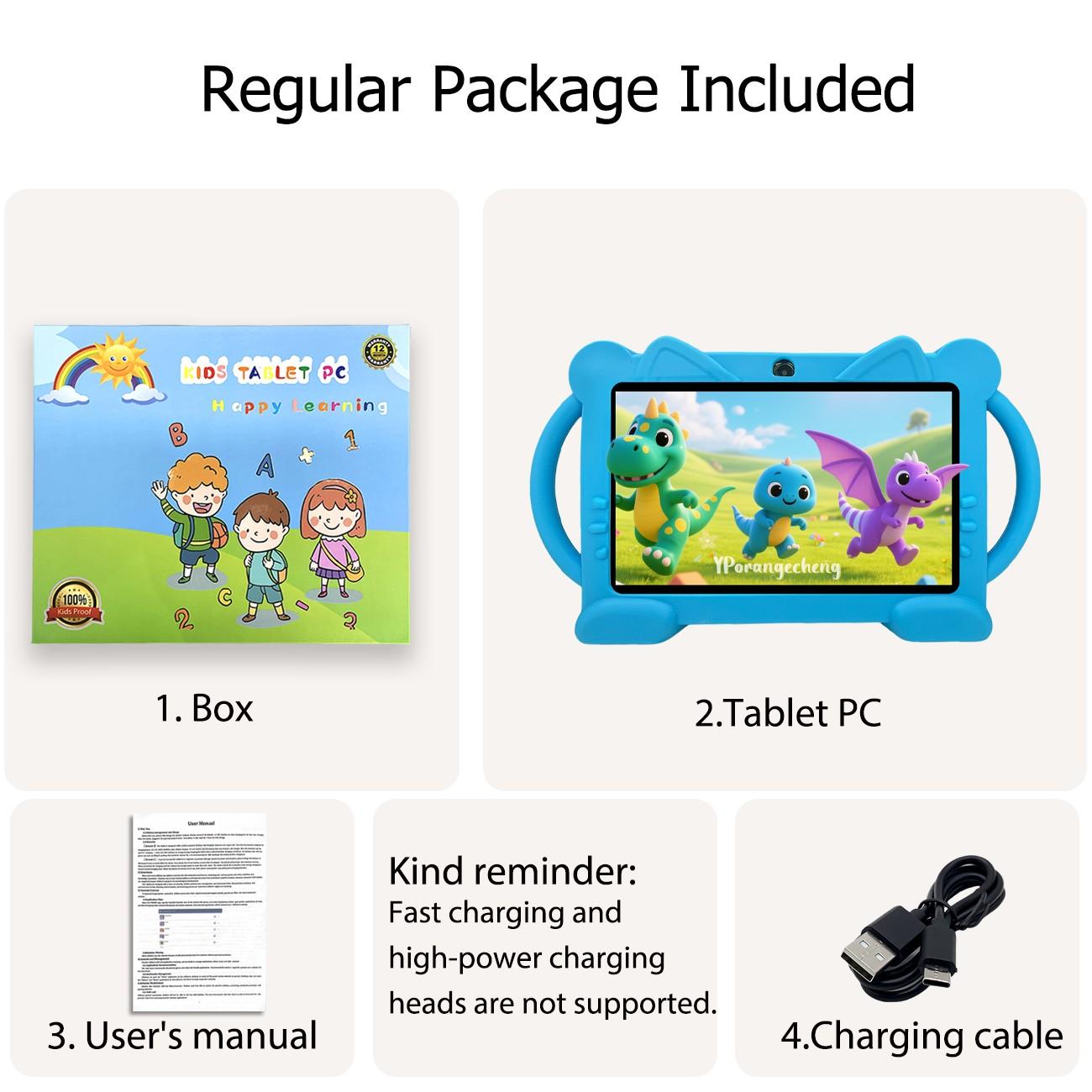 7-Inch Kids' Touchscreen Tablet, Quad-Core Android, HD Display, Dual Cameras, WiFi & Bluetooth-Compatible, Adapter Not Included, Parental Control, Ideal Gift for Birthdays