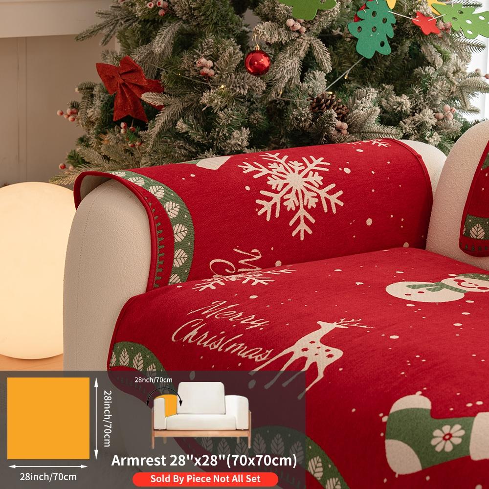 Christmas Holiday Sofa Cushion, Chenille Non-Slip Decorative Couch Pad for Living Room Bedroom Office, Pet Friendly Anti-Scratch No Shedding, Sofa Couch Covers