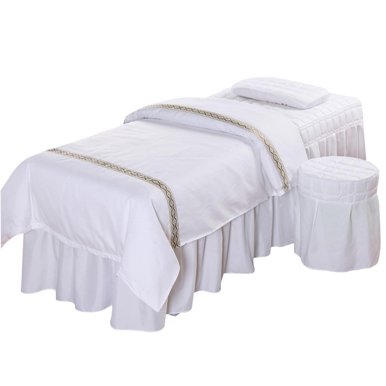 Spa Massage Bedding Set Professional Salon Bed Skirt Quilt Cover Pillow Stool Covers Soft Polyester Salon Bedding Beauty Salon Supplies Complete Set