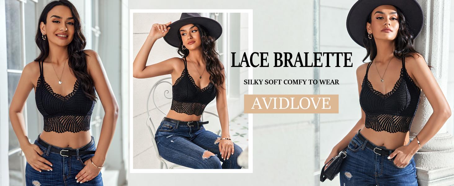 Avidlove Lace Bralette for Women V Neck Camisoles Racerback Adjustable Strap Crop Top