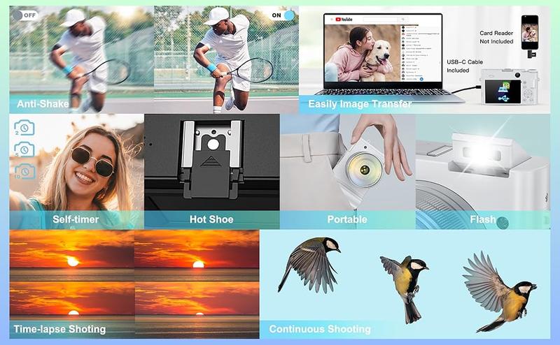 2025 Newest 64MP Vlogging Camera with Selfie Lens & Flash | Compact Travel Digital Camera  | Perfect Gift with 32GB Card & Battery Charger & Lanyard Included 【Pearl White】