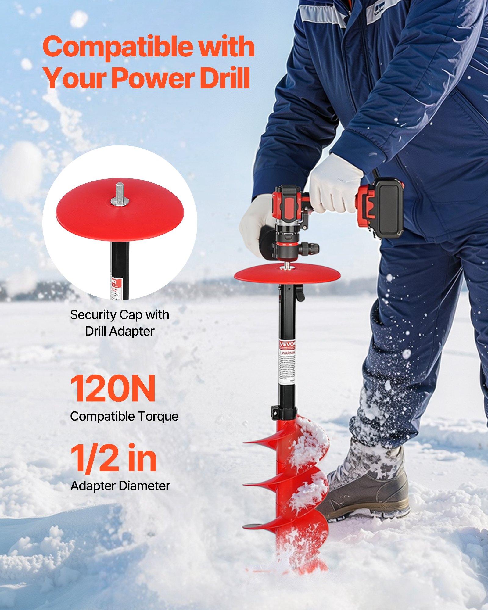 fathersdaygift  VEVOR Ice Auger Drill Bit, 8in Diameter 39in Length, Cordless Nylon Ice Fishing Augers With Extra 13.4in Extension Rod, Drill Adapter, Top Plate and Blade Guard