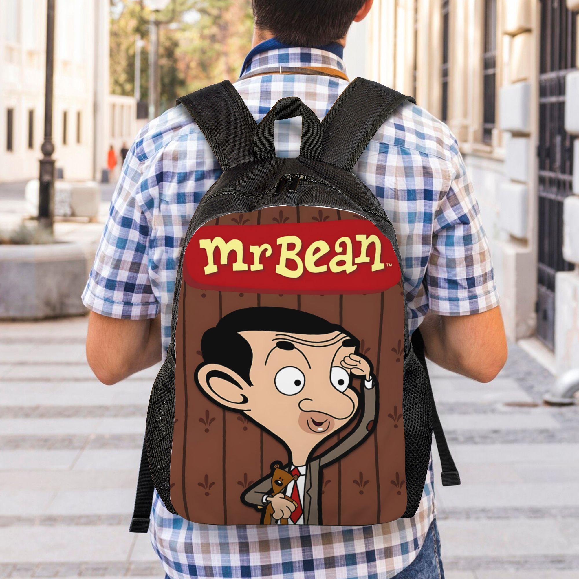 Mr. Bean Cartoon Character Casual Printed Daily Student Backpack for Kids - 600D Synthetic Oxford Cloth Back to School Haul Bag, Fade-Resistant Graphic, Padded Straps, Built-In Organizer, Lightweight, Hand Wash Only