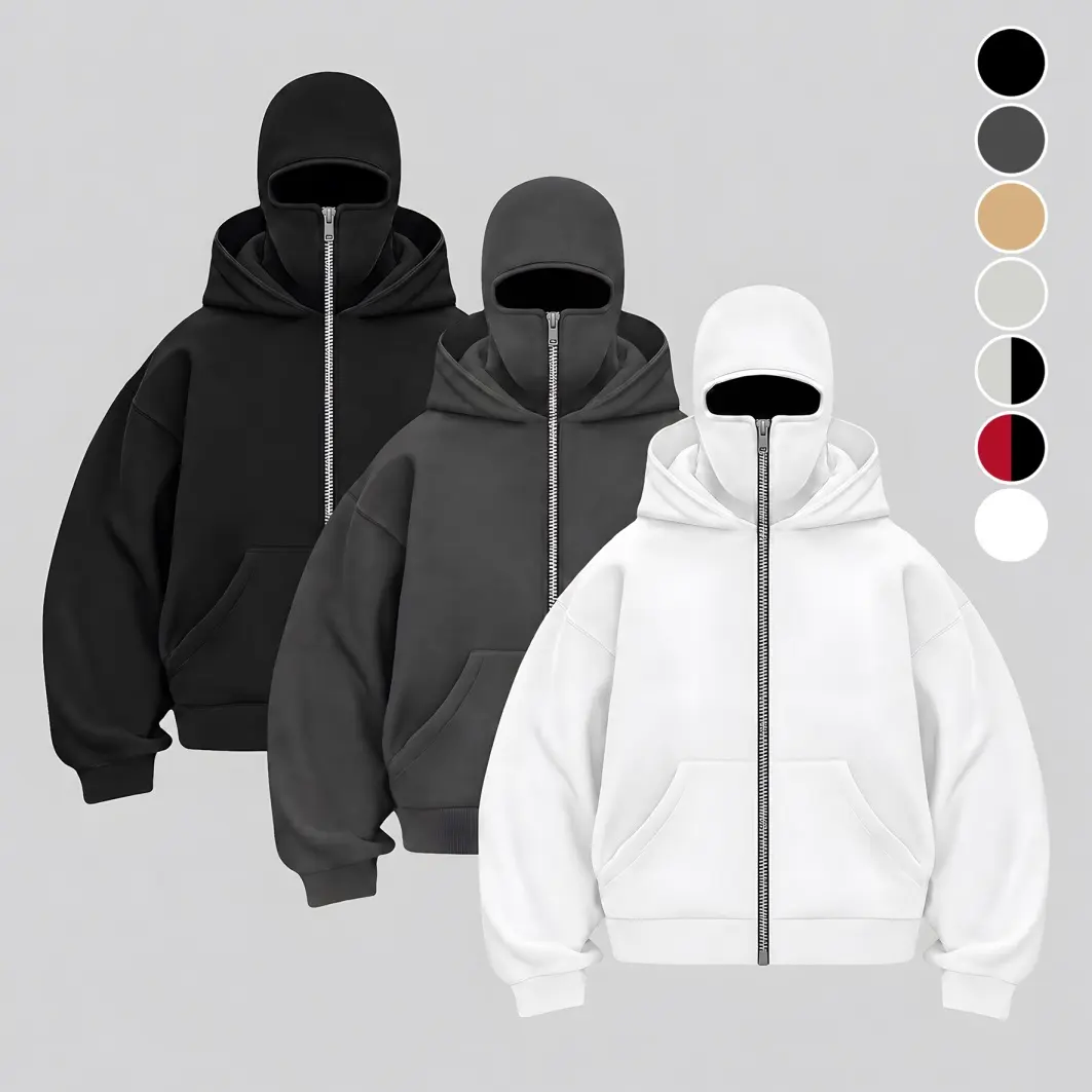 Balaclava Zip-Up Hoodie Jacket, Double-Layer Hooded Streetwear Outerwear, Y2k Hip Hop Fashion, Lightweight Long Sleeve Casual Jacket For Men And Women, Daily Wear And Outdoor Activities