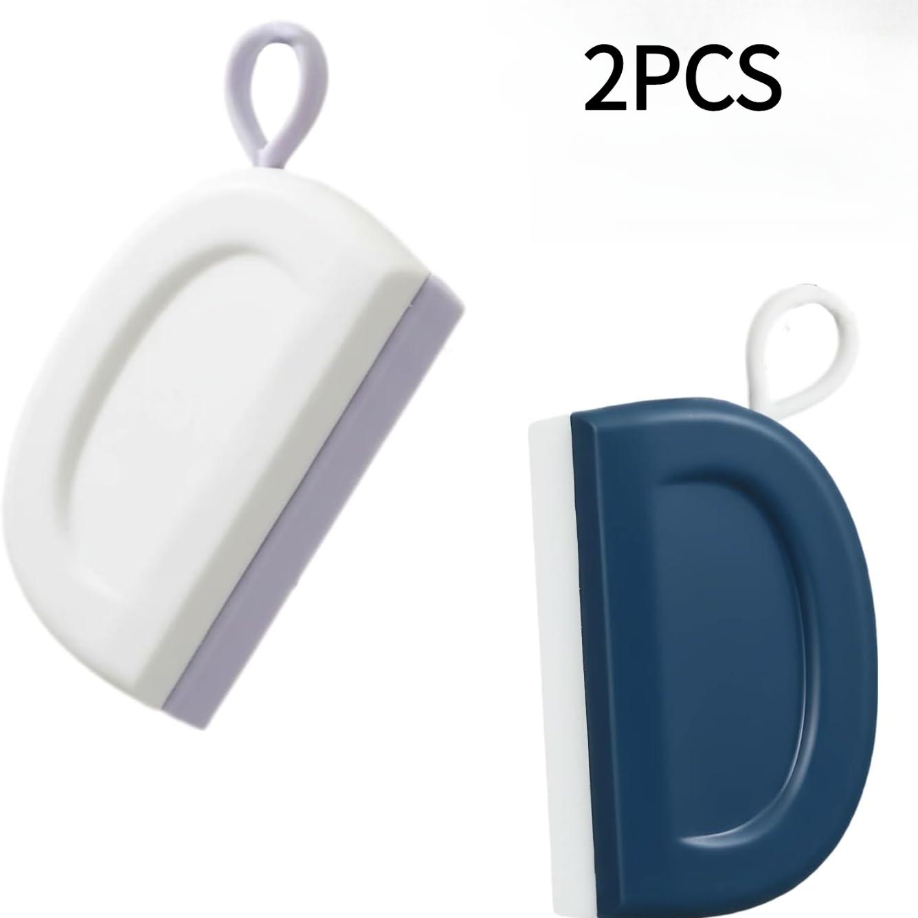 2-Pack Small Squeegee Set, Scratch-Free Cleaning Tool for Shower Glass Doors, Mirrors, Tiles, Countertops, Kitchen, Car, RV Bathroom, Blue