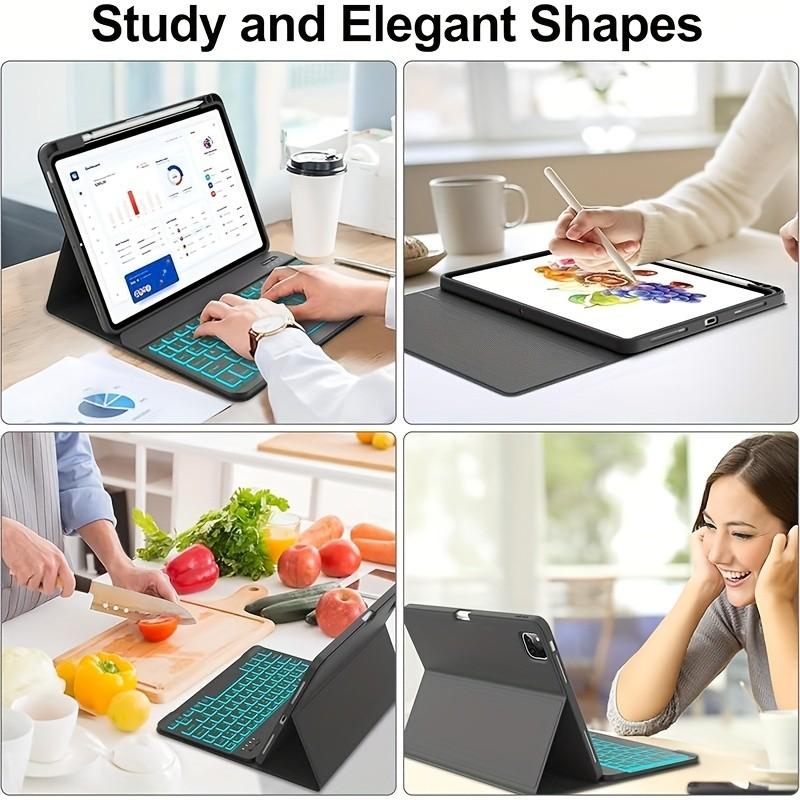 iPad Air 11-Inch Case with Keyboard M3/m2, 7-Color Backlight, 2 Wireless Channels, Compatible with iPad Pro 11, iPad Air 5th/4th Gen