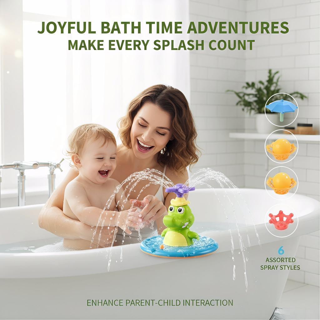 Electric Crocodile Bath Toy, Rotating LED Light Shower Head Water Sprayer, Kids Fun Water Play Toy for Bathroom Bathtub & Swimming Pool Indoor Outdoor