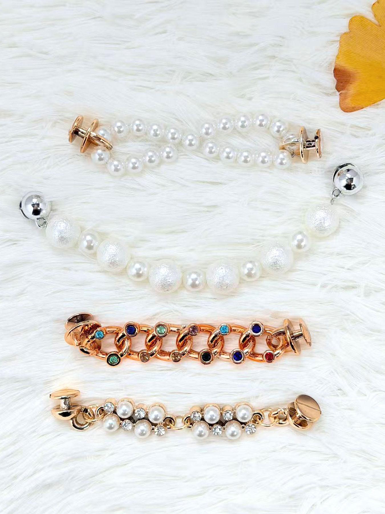 2 Piece Pearl Rhinestone Hole Shoe Chain Set, Multi-Style Decorative Trendy Hole Shoes Accessories, Fashionable Footwear Enhancements, Shoe Charm Set