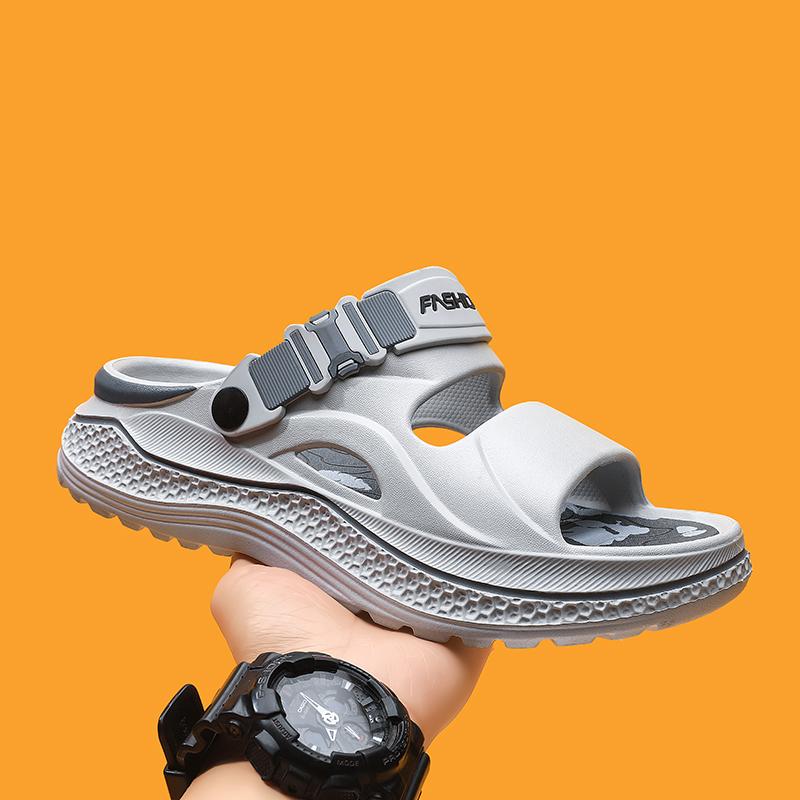 Men's Outdoor Beach Slippers, Thick Sole Height Increase Anti-Slip Eva Cushioning, One-Click Comfort Trendy Home Wear