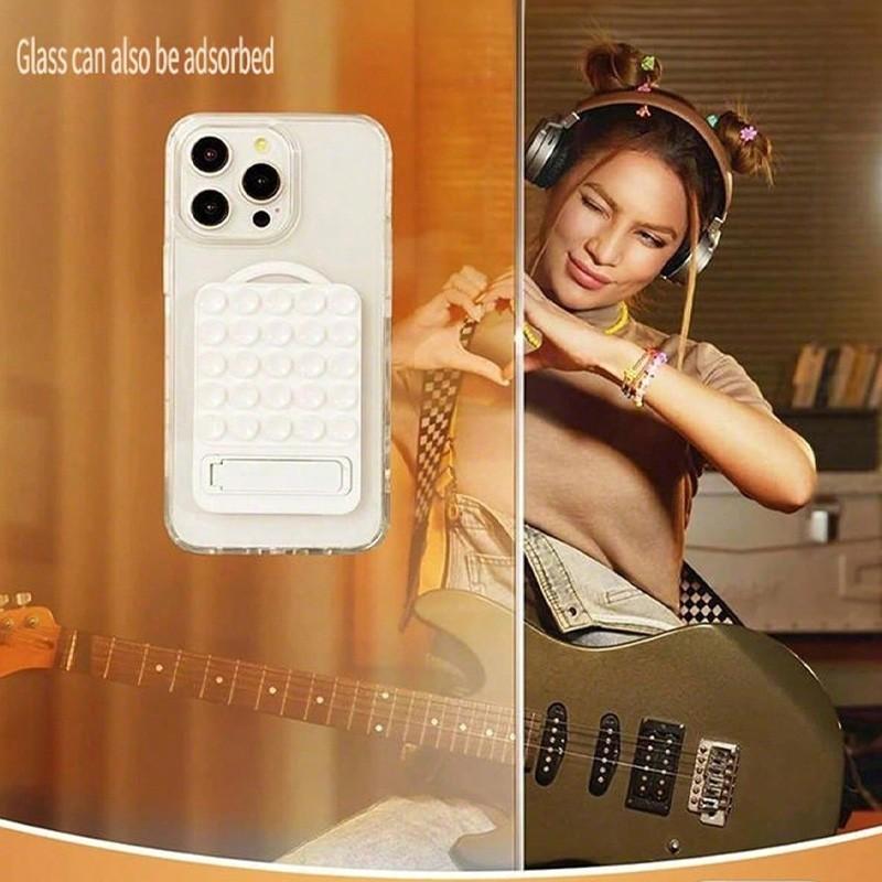 Silicone Suction Cup Phone Stand, Adjustable Holder with Metal/rubber Base, Foldable Neck Tube, Compatible with iPhone & Smartphones