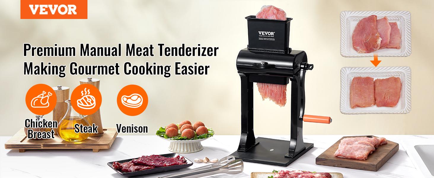 VEVOR Commercial Meat Tenderizer, Heavy Duty Stainless Steel Meat Tenderizer Machine, Quick and Easy Manual Operation Kitchen Tool, 5.8 Feed Port for Beef, Turkey, Chicken, Pork, Steak, and Fish