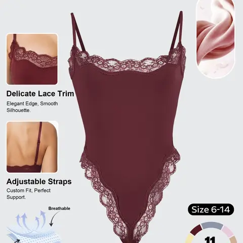 Women's Elegant Lace Trim Jumpsuit Straps, Breathable and Comfortable, Lightweight Seamless Design, Moisture-Wicking, All Seasons Casual Wear#TikTokMadeMeBuyIt #StretchyBodysuit