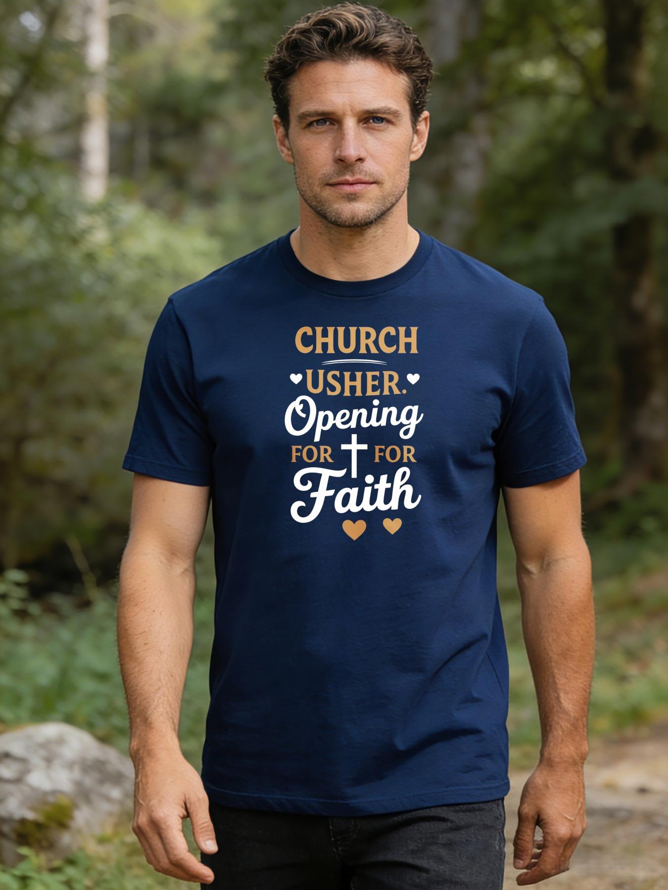 Men's T-shirt, Church Deacon, featuring printed patterns of the cross and heart that embody faith, suitable for church activities, religious gatherings and daily wear
