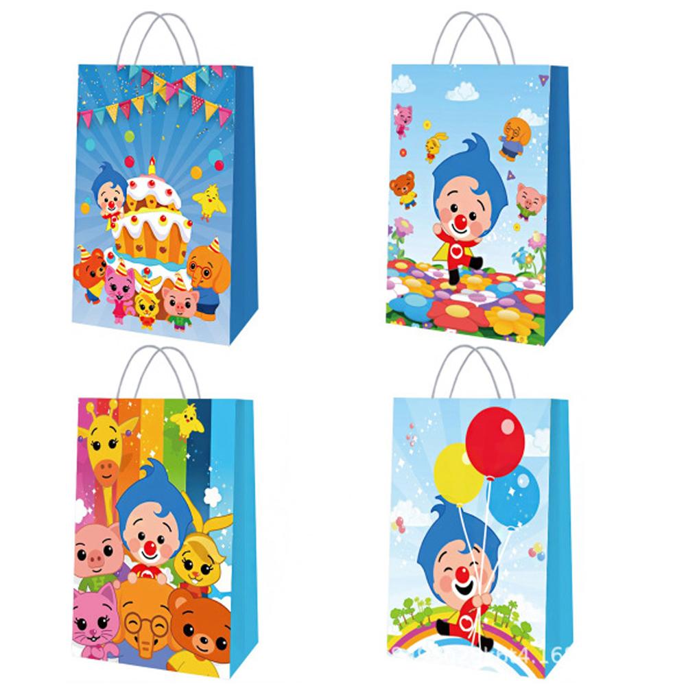 Cartoon Plim Clown Paper Gift Bags Birthday Party Kraft Paper Candy Bag Handbag Gift Bag for Kids Baby Shower Supplies Decor