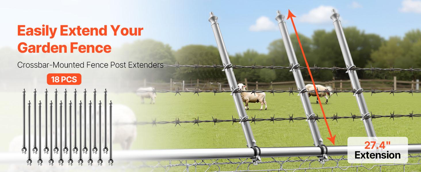 VEVOR Chain Link Fence Extensions, 18 Packs 27.4 Extension Height, Galvanized Post Extender for 1.3 to 1.5 Top of Fence, U Bracket, Barbed Wire Extend Arm for Privacy, Prevent Dogs Jumping Out