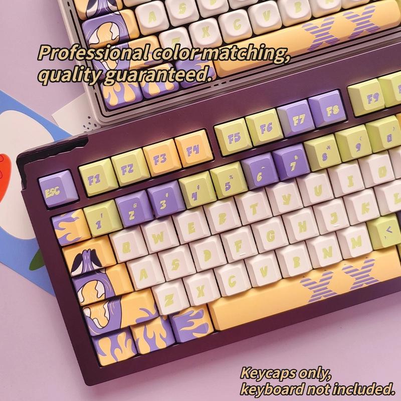 New Monster Invasion Theme 120 Key Pbt Keycaps, Cherry High Profile Design, Full Color Hot Foil, Durable Anti-Grease, Fits 61-108 Keys Mechanical Keyboard