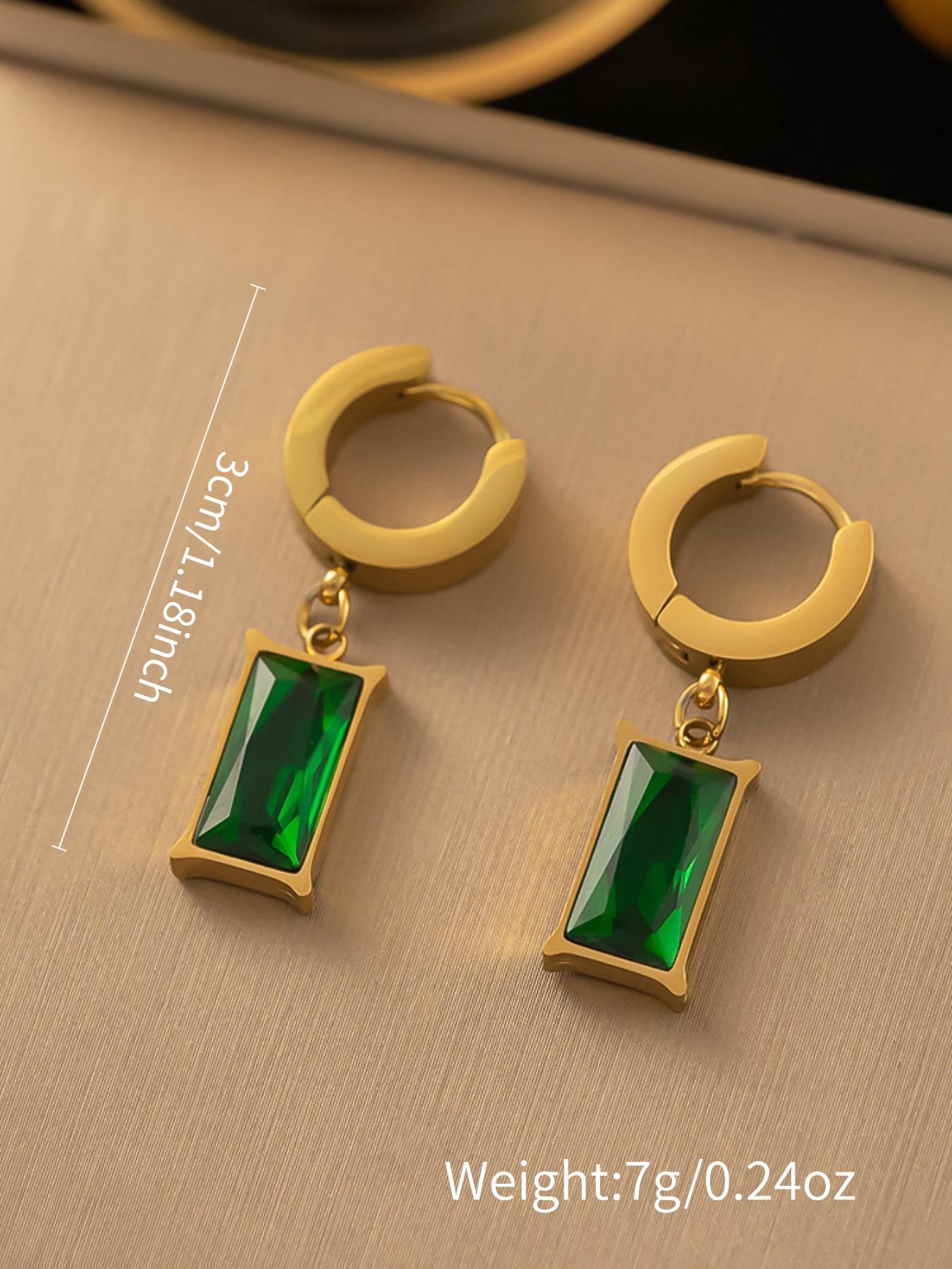 Luxury Gold Plated Green Gem Necklace Earrings Set, Elegant Emerald Jewelry for Women, Vintage Style Snake Chain Pendant Earrings, Perfect Gift for Her