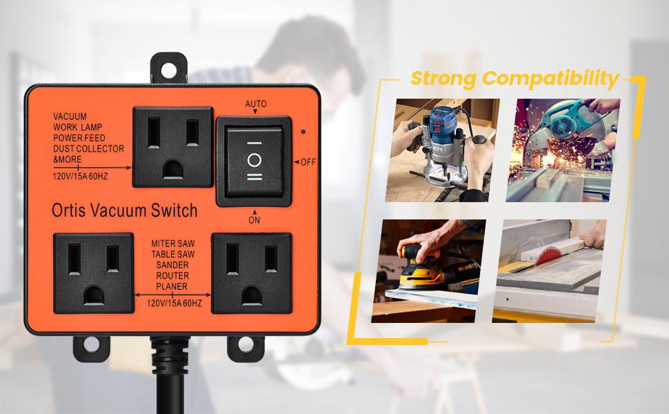 Automatic Vacuum Switch, Ortis Vacuum Switch for More Power Tools, Delay Vacuum On/Off to Prevent Circuit Overload and Tripping, Keep Your Workplace Cleaner, Better for Your Lung Plug