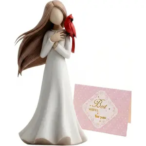 Cardinal Memorial Statue - Hand-Painted Angel Figurine with Red Bird, Symbolic Resin Remembrance Ornament for Sympathy, Bereavement and Comfort, Elegant Home Decor for Loss of a Loved One