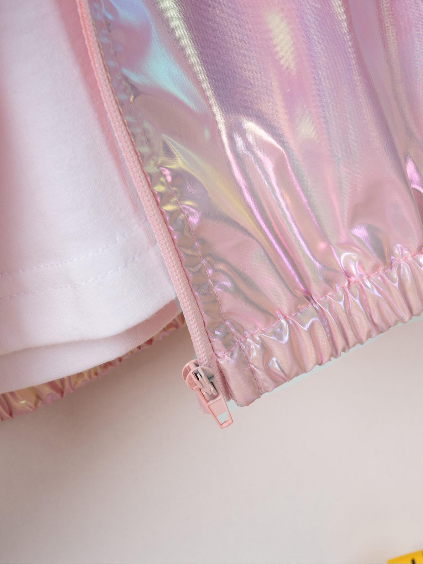 Toddler Girl's Thin Glitter Zip Up Hooded Jacket without Tee, Fashion Long Sleeve Zipper Outerwear for Spring & Fall, Kid's Clothes for Daily Wear, Casual Comfy Jacket