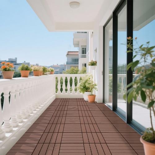 Plastic interlocking decking tiles, 44 packs of terrace decking tiles, 12"x 12"waterproof for all-weather use, backyard pool decking tiles, Brown