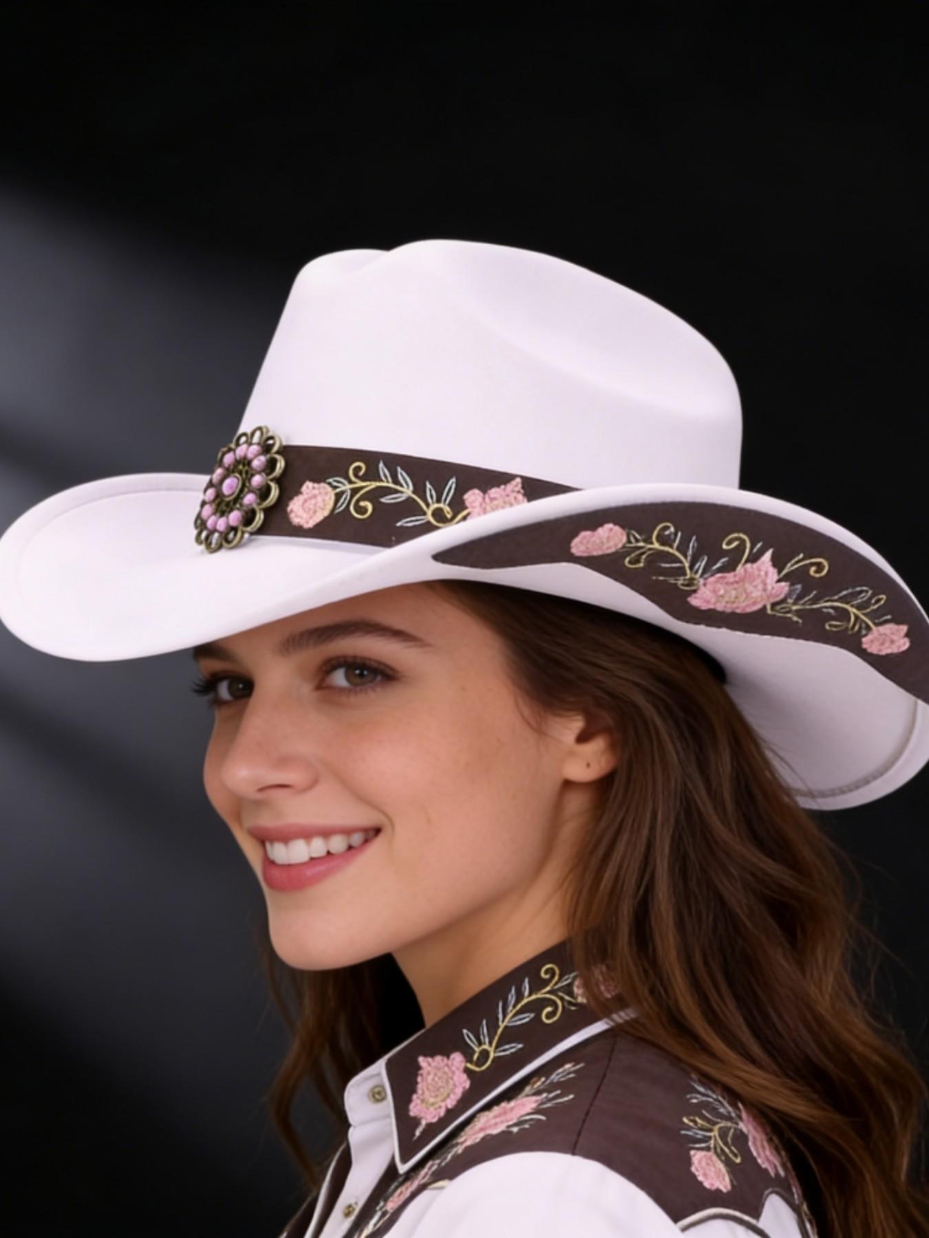 Elegant Embroidered Floral Western Hat, Perfect for Outdoor Leisure, Dance Parties, Jazz Hats, Stylish Cowboy Accessory