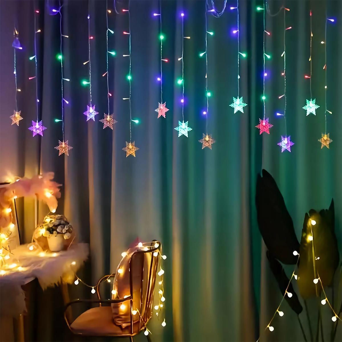 Christmas Snowflake Curtain Light 8 Modes Remote Control 96 LED Fairy String Lights for Christmas Indoor Party Holiday Decoration Party Decoration Supplies #TOP PICKS