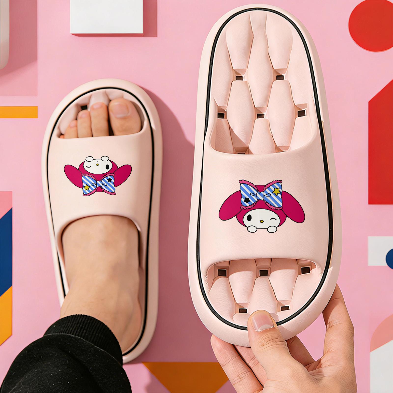 Cartoon My Melody Slippers, Soft Sole Comfortable Indoor Slippers, Girls' Heart Bow Star Pattern Slippers, Non-slip and Wear-resistant Bathroom Shower Slippers, All-season Universal Closed-toe Slip