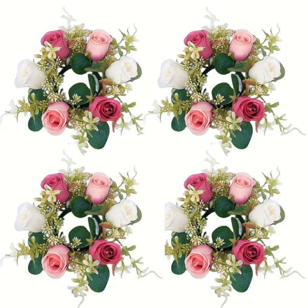 4 Handmade Realistic Rose Wreaths with Candle Holders, Wedding Centerpiece Decor, Valentine's Day, Easter, Hanukkah, Graduation Party Decor