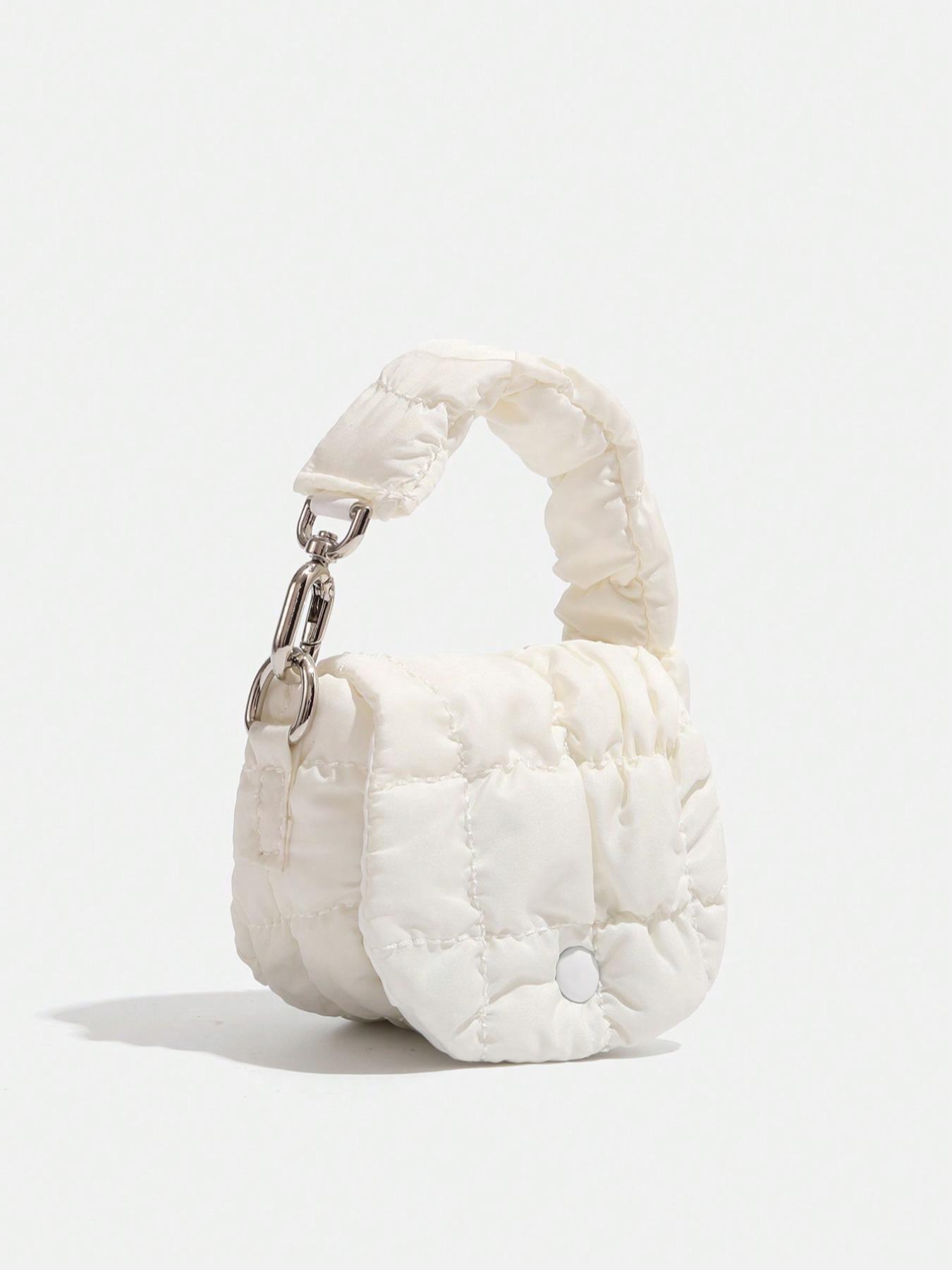 Women's Solid Color Ruched & Quilted Design Coin Purse, Fashionable Mini Handbag for Earphone & Key, Casual Trendy Versatile Coin Storage Bag, Elegant Minimalist Handbag