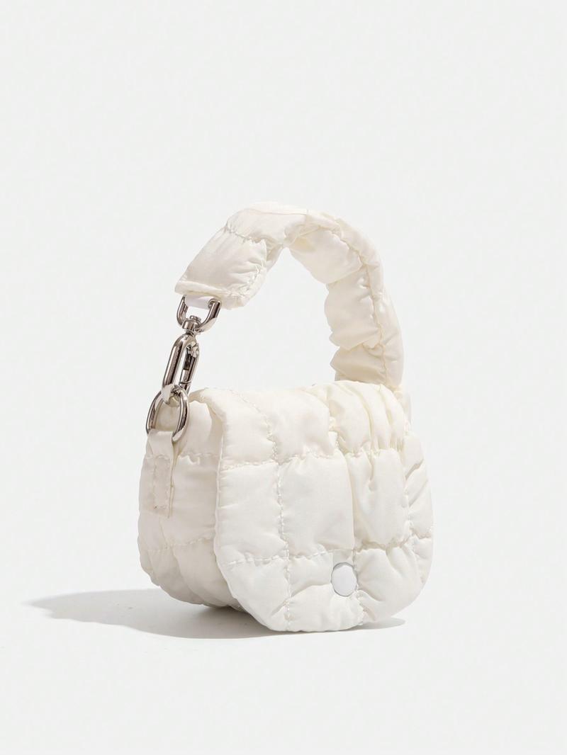 Women's Solid Color Ruched & Quilted Design Coin Purse, Fashionable Mini Handbag for Earphone & Key, Casual Trendy Versatile Coin Storage Bag, Elegant Minimalist Handbag