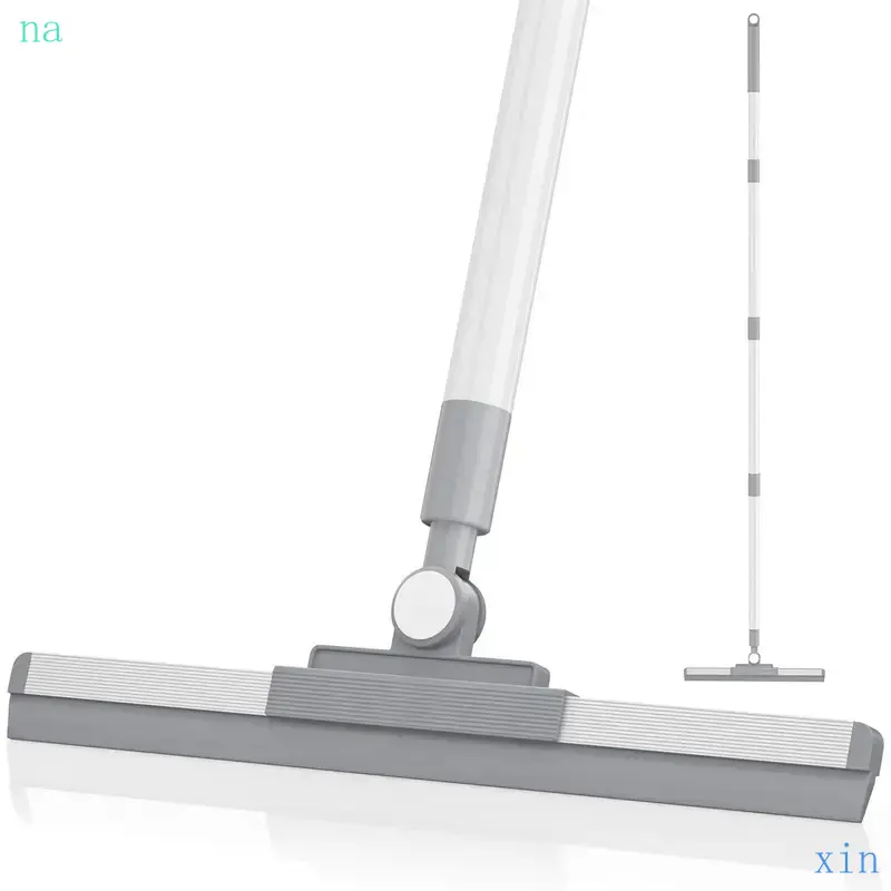 Multi-Surface Floor Squeegee - 180° Rotates Head, 52 in Length Handle, for Kitchen, Tile & Concrete Surfaces (White)-L