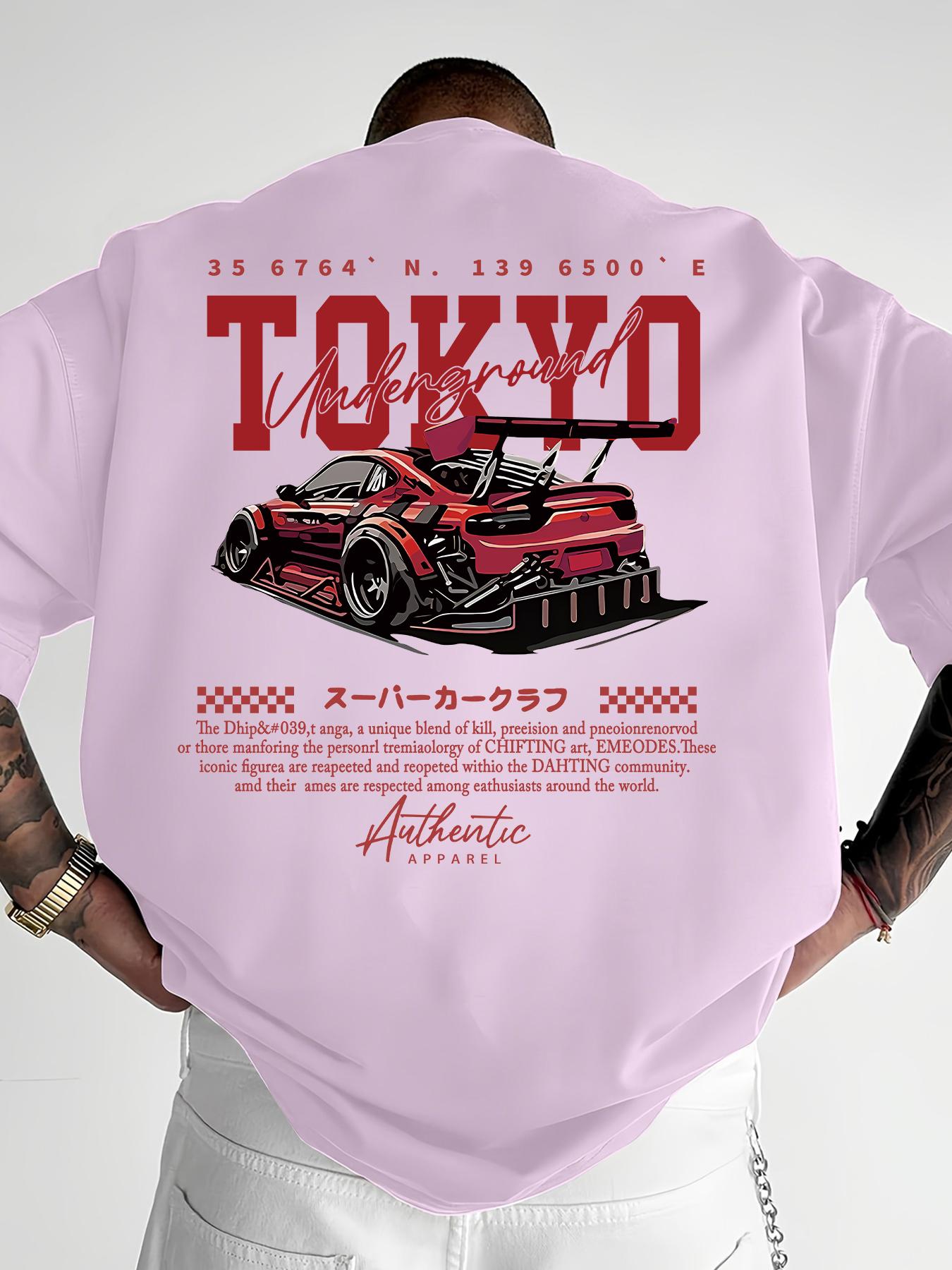 Men's Regular Fit Car & Letter Print Round Neck Tee, Street Fashion Casual Short Sleeve T-shirt for Daily Wear, Men's Top for All Seasons, Tropical, Streetwear