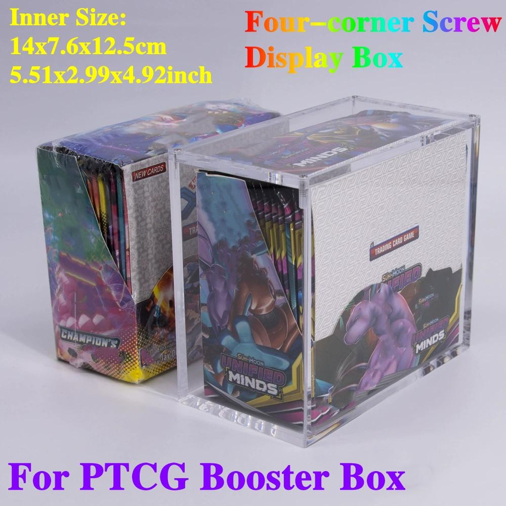 1pc for PTCG Booster Box Cartoon Trading Cards Clear Acrylic Box Protector Display Case with Corner Screw Closure for Sports Games Figure Durable Protection Holder Storage Box for Collectors Trade Card Box (Screwdriver Included, Check yours‘ Size)