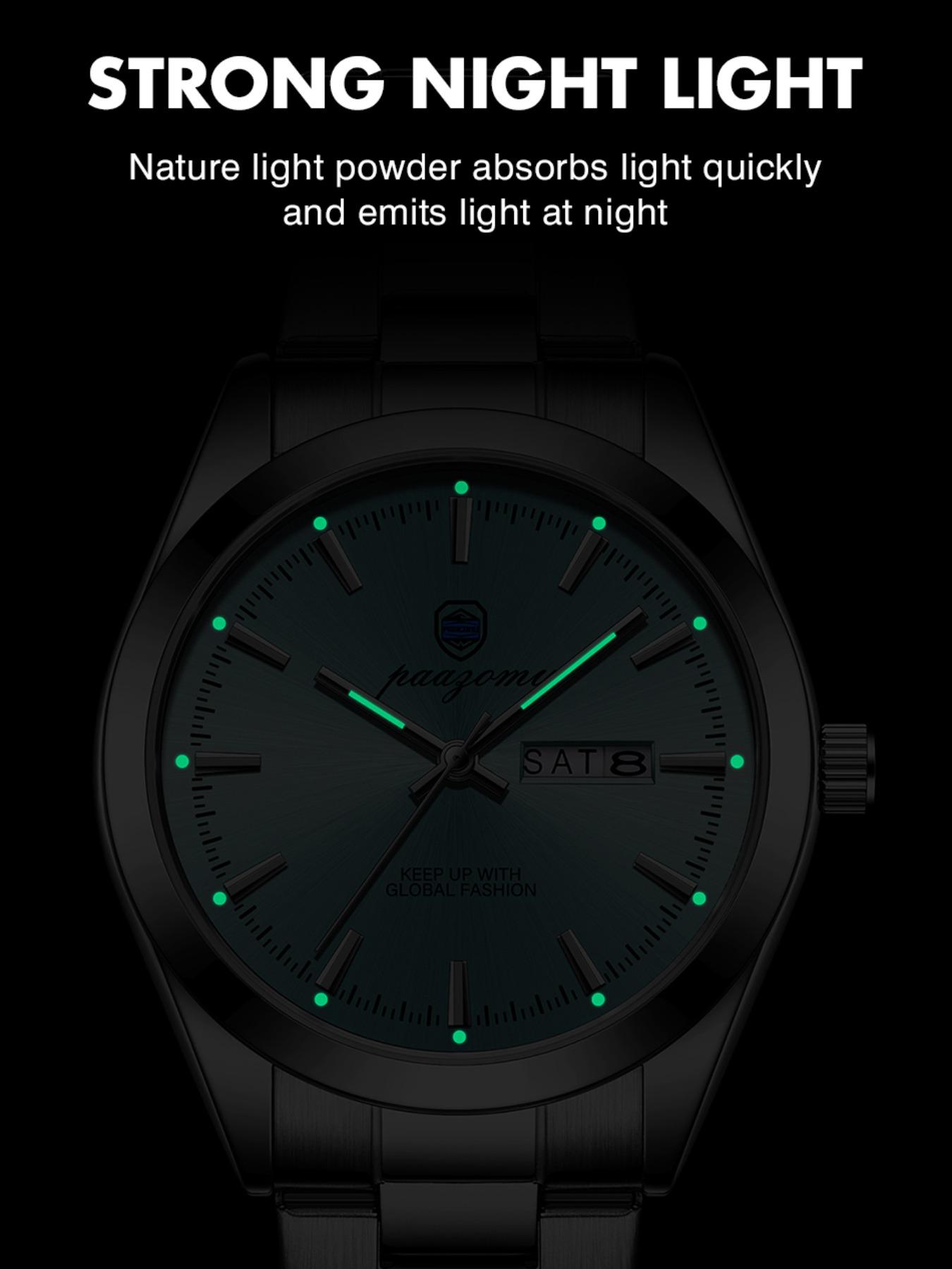 Paazomu 2026 Men's Watch, Original Quartz, Waterproof, Luminous, Stainless Steel, Automatic Date, with Box, Fashionable Design