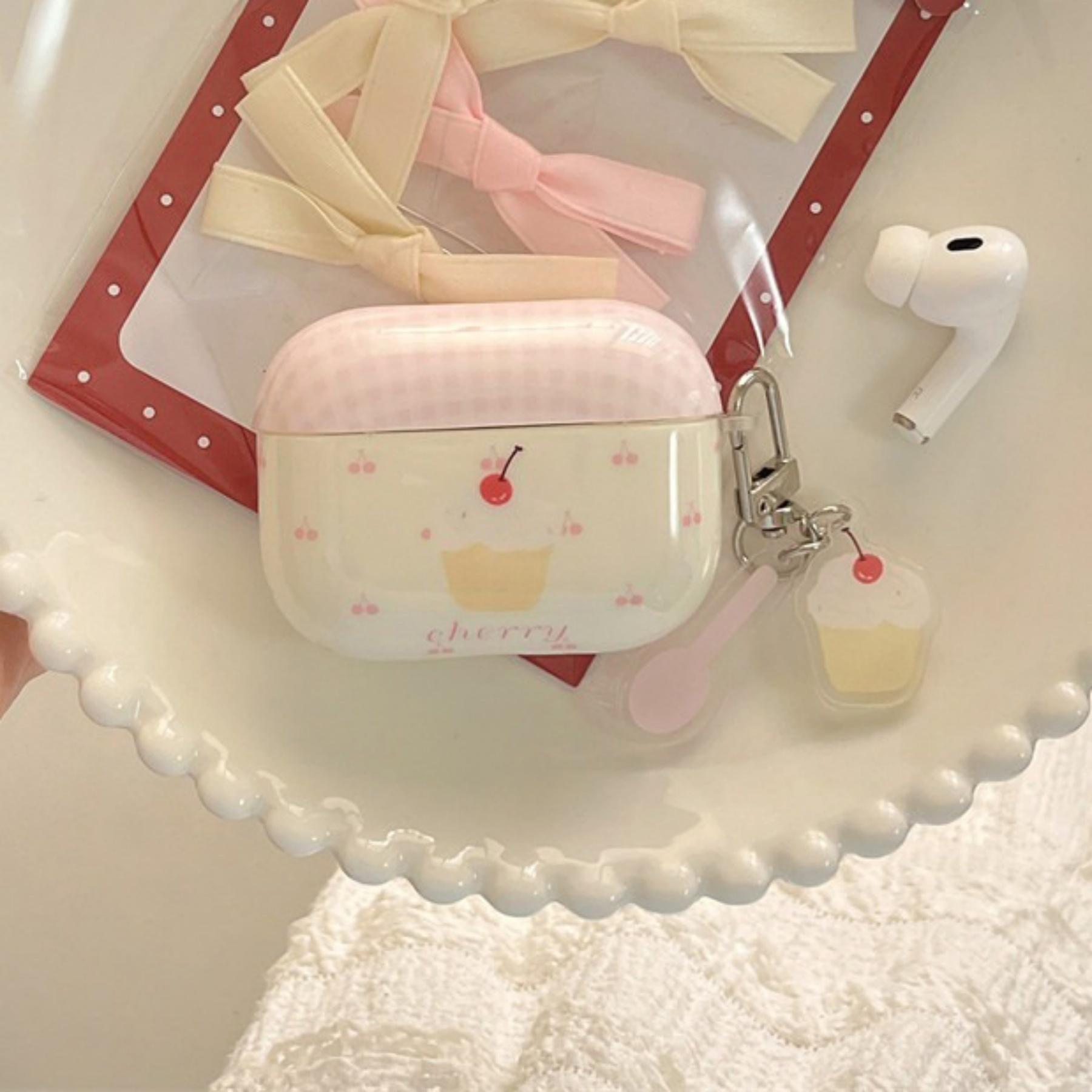 Plaid Cherry Cake Earphone Case for Apple AirPods Pro 3, Elegant Simple Design, Fashionable Creative, Korean Style, Women's Earphone Shell