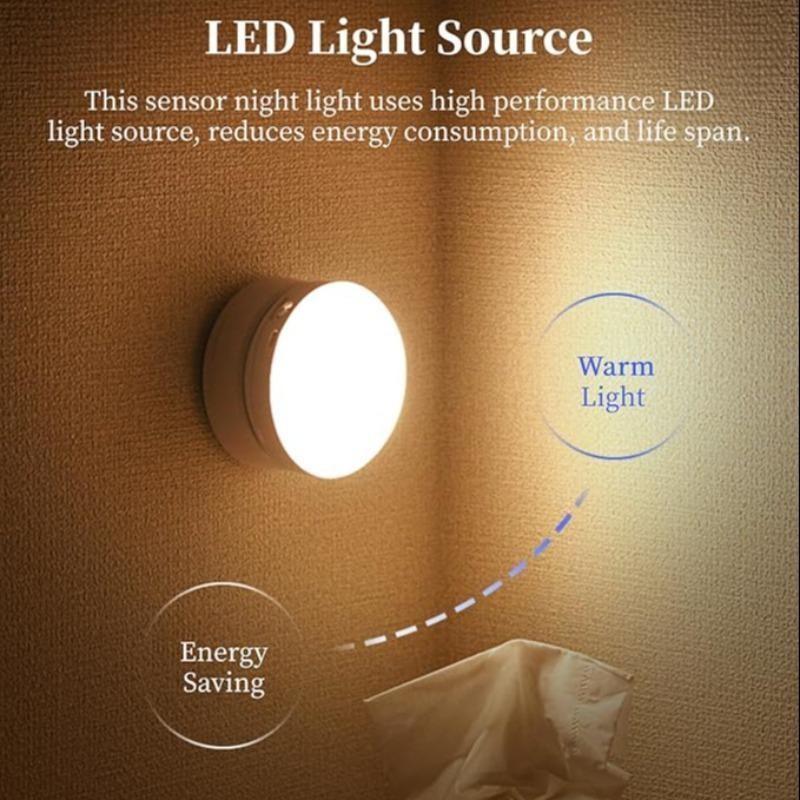 360° Automatic Wireless Motion Sensor LED Night Light, Rechargeable Battery, Smart Home Use, Closet, Hallway, Staircase